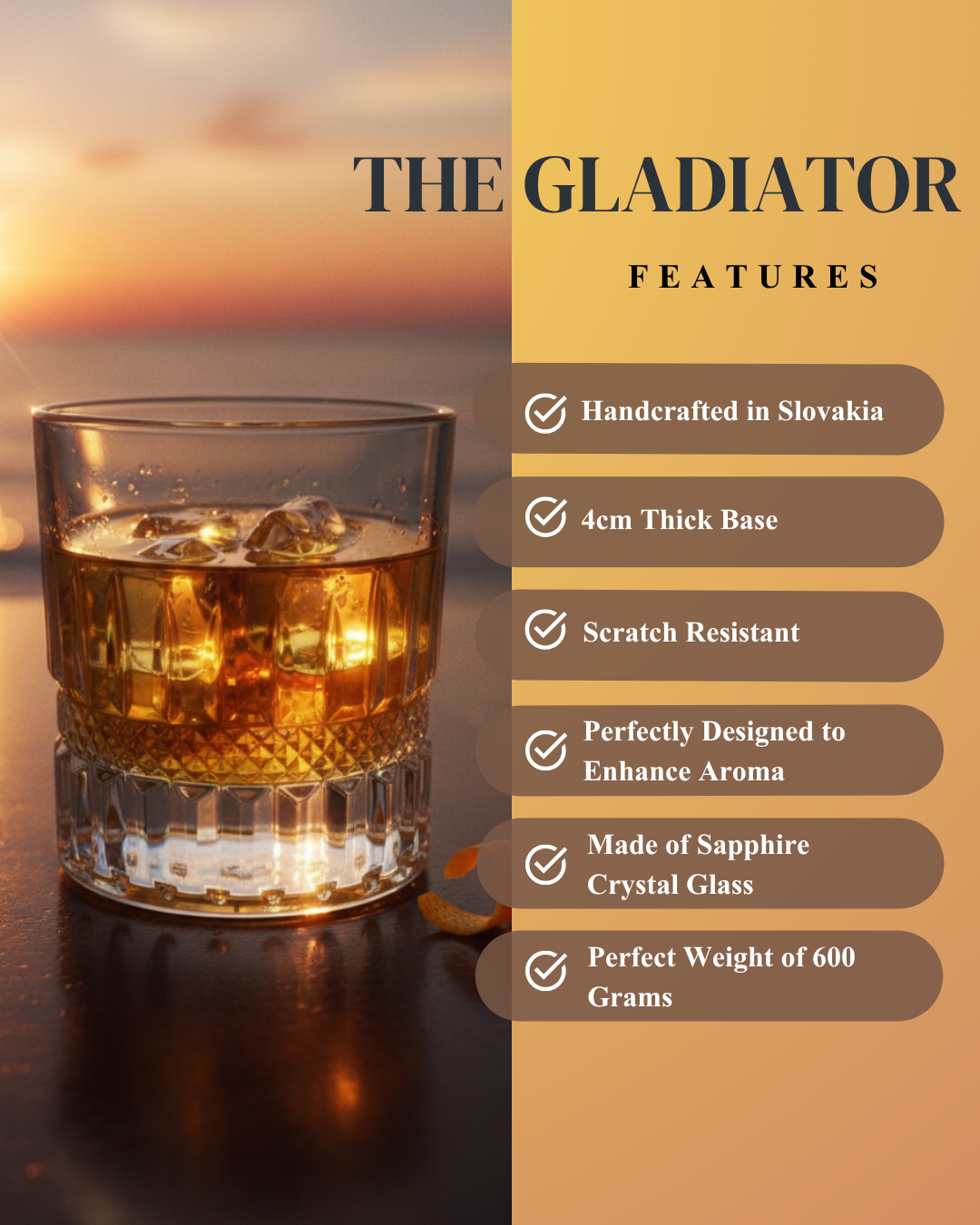 "The Gladiator" Set of 2 Whiskey Glasses - Handcrafted in Slovakia