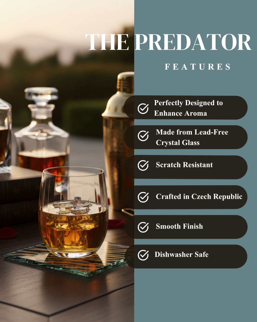 "The Predator" Set of 2 Whiskey Glasses