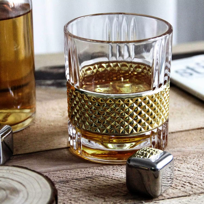 Old Fashion Diamond Whisky Glasses Handmade Gold Rotating Whiskey Glass Cup