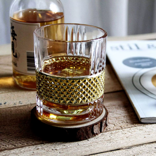 Old Fashion Diamond Whisky Glasses Handmade Gold Rotating Whiskey Glass Cup